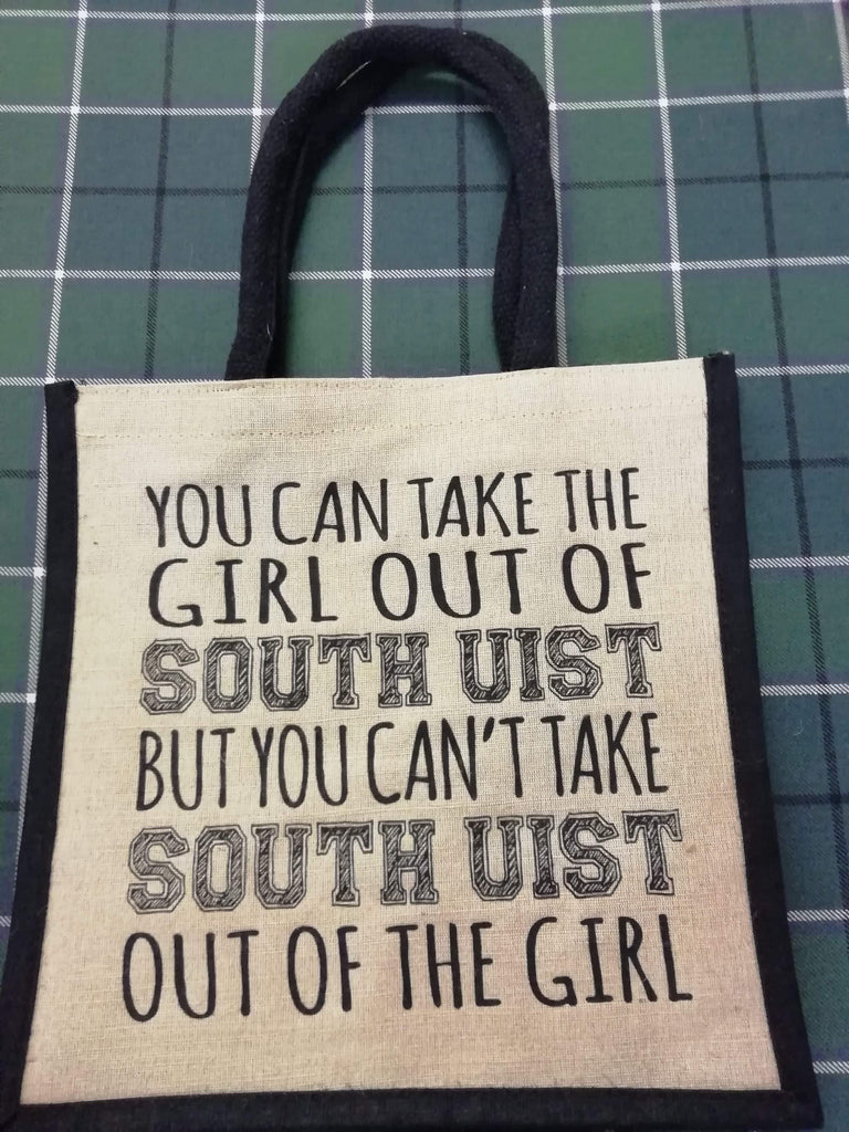 South Uist Girl hessian shopping bag