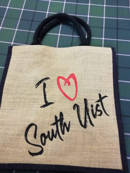 South Uist heart hessian shopping bag